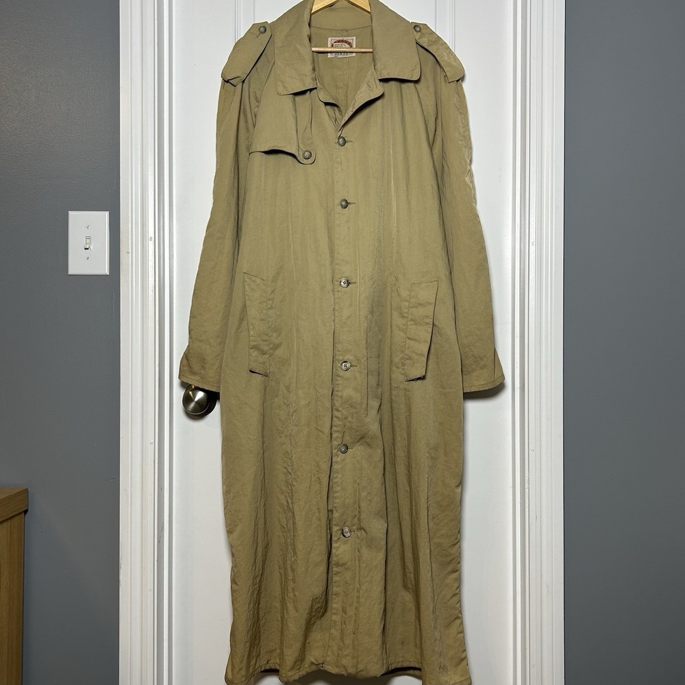 Banana Republic Vintage 80s Nylon Khaki Belted Longline Safari Trench Coat